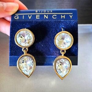 NWOT Vintage Givenchy Pear Teardrop Crystal Swarovski Dangle Earrings